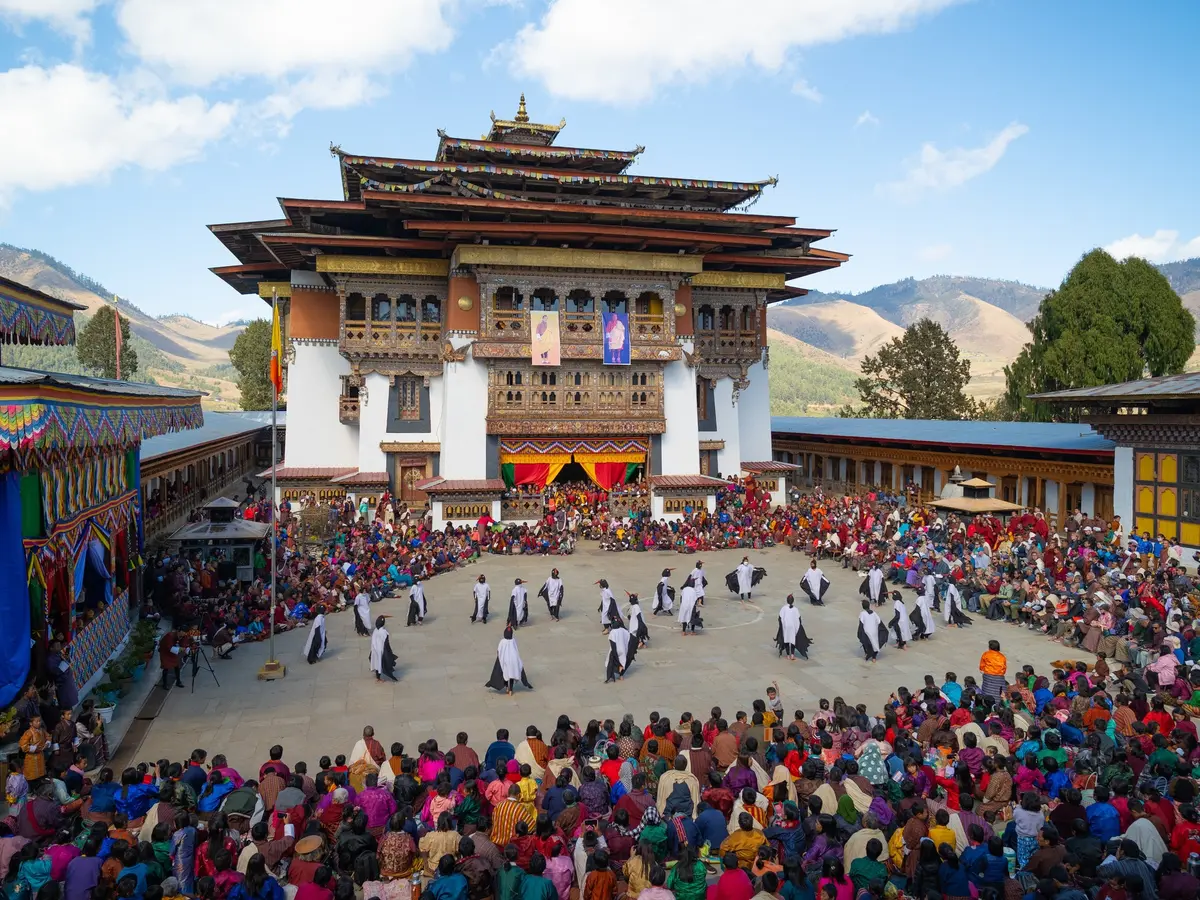 Black-necked crane festival celebration in Phobjikha valley — honoring the sacred migratory birds that arrive each autumn in Bhutan